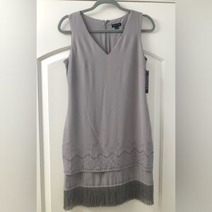 NWT Gray TAHARI Dress with Fringe Bottom